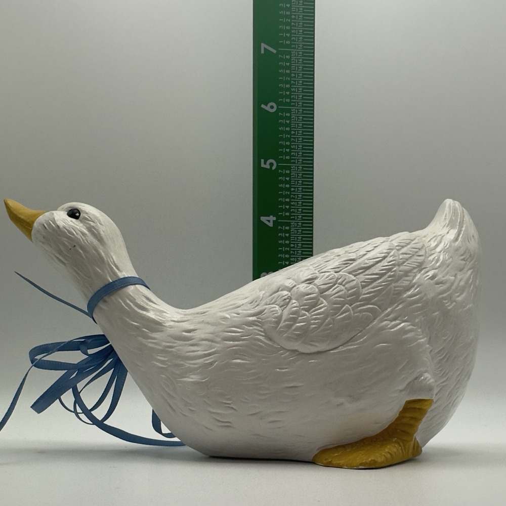 Vintage Ceramic Goose Figurine Blue Ribbon Bow Farmhouse Country Decor 4.5x8 - Picture 5 of 6